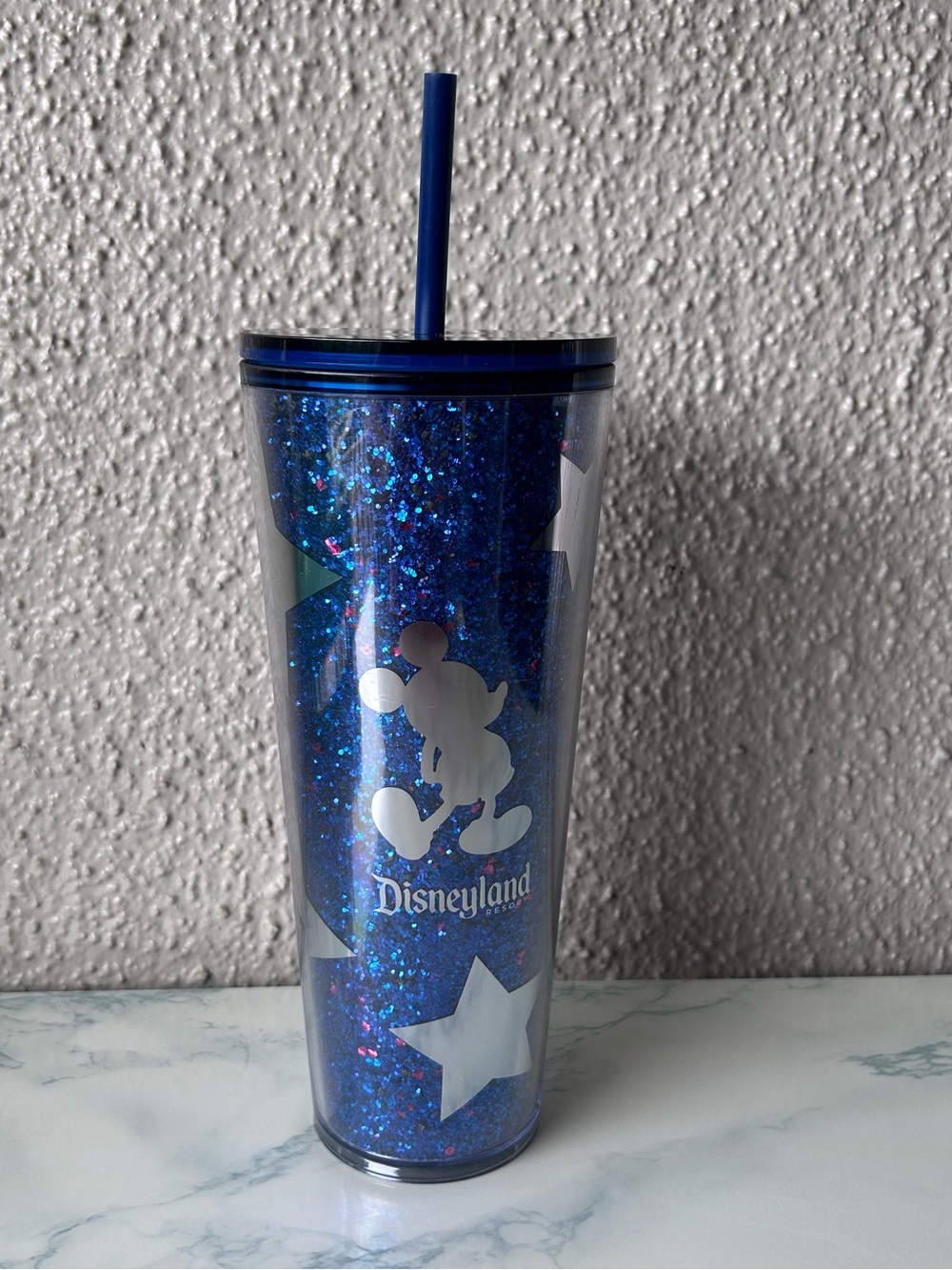 Disney Mickey Mouse Tumbler w/ Straw Starbucks Disneyland Blue Sparkle 24 oz NWT